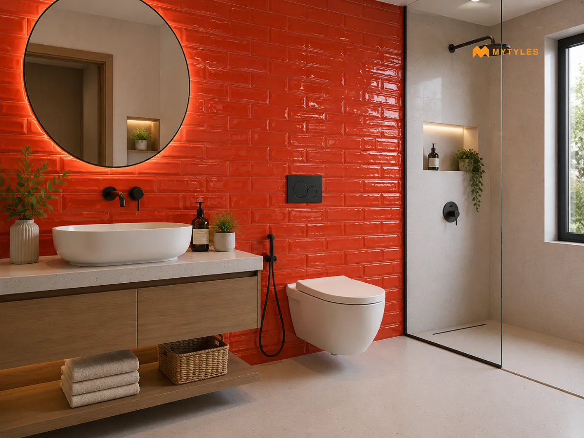 Red Subway Wall Tile And Anti skid Floor Tile